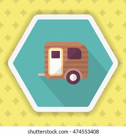 Travel trailer icon, Vector flat long shadow design. Transport concept.