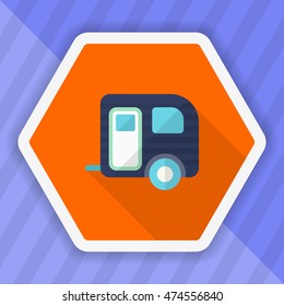Travel trailer icon, Vector flat long shadow design. Transport concept.