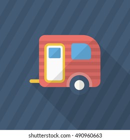 Travel trailer icon, Vector flat long shadow design. Transport concept.