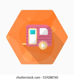 Travel trailer icon, Vector flat long shadow design. Transport concept.