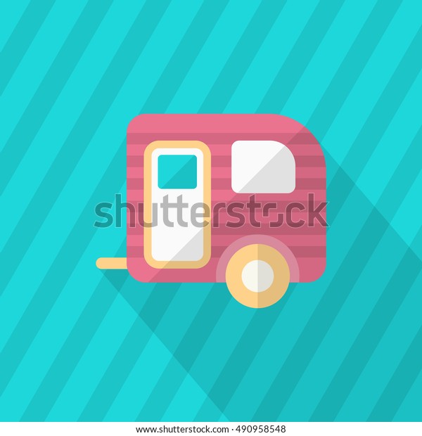 Travel trailer icon, Vector flat long shadow\
design. Transport\
concept.