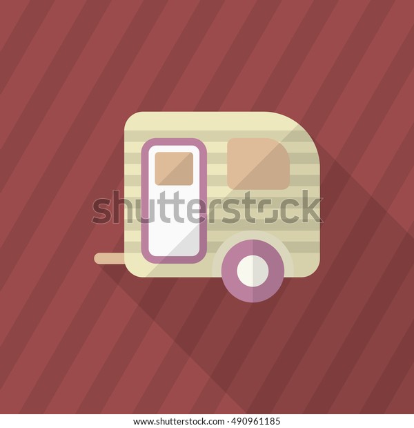Travel trailer icon, Vector flat long shadow\
design. Transport\
concept.