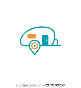 Travel trailer and navigation cursor. Vector symbol.