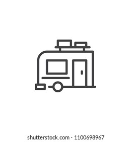 Travel trailer outline icon. linear style sign for mobile concept and web design. Caravan simple line vector icon. Camping trailer Symbol, logo illustration. Pixel perfect vector graphics