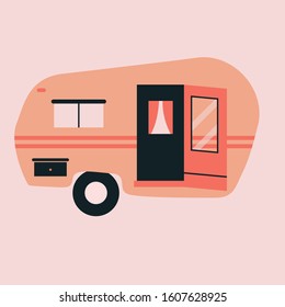 Travel Trailer. Vector illustration of colorful vintage camper. Caravan For Traveling. Vintage Camping Car.