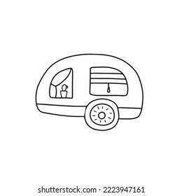 Ilustración vectorial del remolque de viaje en estilo doodle aislado en fondo blanco para su diseño
