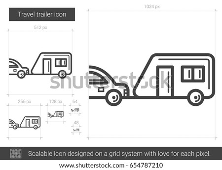 Travel trailer vector line icon isolated on white background. Travel trailer line icon for infographic, website or app. Scalable icon designed on a grid system.