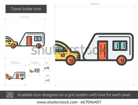 Travel trailer vector line icon isolated on white background. Travel trailer line icon for infographic, website or app. Scalable icon designed on a grid system.