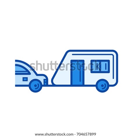 Travel trailer vector line icon isolated on white background. Travel trailer line icon for infographic, website or app. Blue icon designed on a grid system.