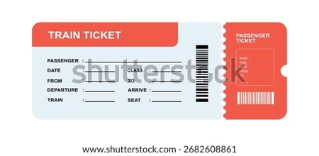 Travel Train Ticket Graphic. Train Ticket Template. Tourist Railway Ticket Illustration. Intercity Train Ticket Artwork. 