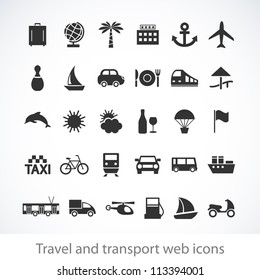 Travel and transport buttons set. Vector illustration.