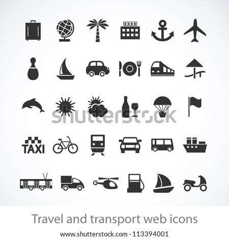 Travel and transport buttons set. Vector illustration.