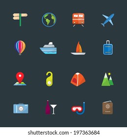 Travel and transport color icons