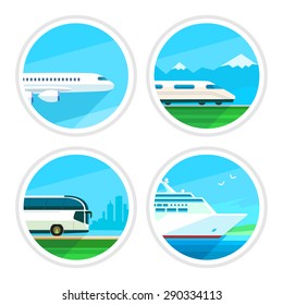 Travel transport icons collection on white background