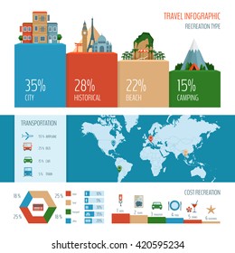 Travel and transport infographics with icons and elements.  vector illustration.