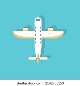 Travel transportation airliner top view. Business aviation transport. Engine wing vehicle adventure plane concept. Set of flying planes, airplane or aeroplane in flat design. Vector illustration. 