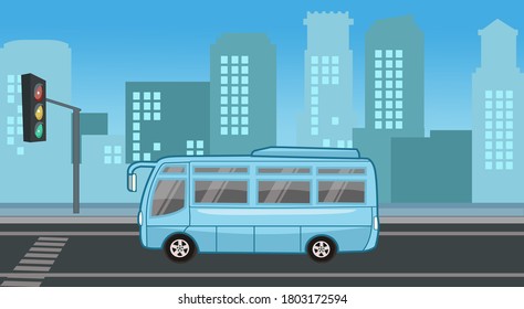  travel transportation bus in the traffic light flat design