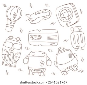 Travel and Transportation Hand Drawn Vector Set