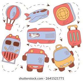 Travel and Transportation Hand Drawn Vector Set
