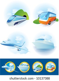 Travel transportation icon set. Vector.