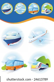 Travel transportation icon set. Vector. Vehicles icons