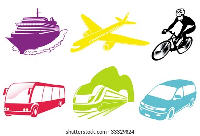 Travel transportation icon set. Vector. Vehicles icons