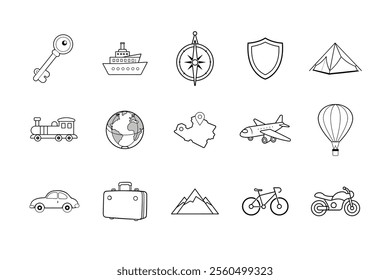 Travel and Transportation line icon set