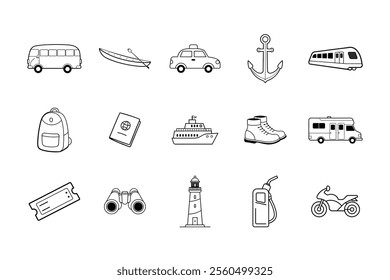 Travel and Transportation line icon set