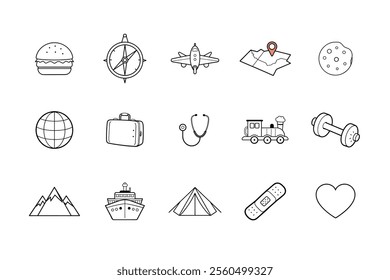 Travel and Transportation line icon set