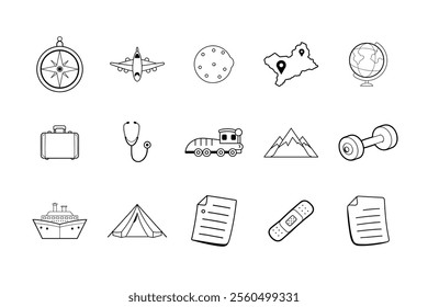 Travel and Transportation line icon set