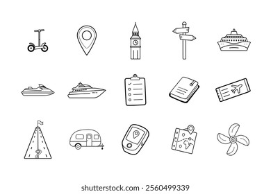 Travel and Transportation line icon set