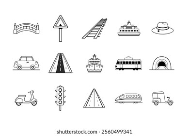 Travel and Transportation line icon set