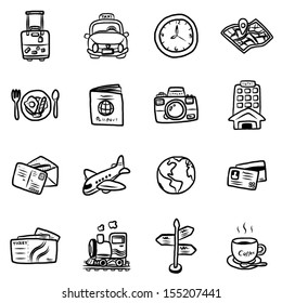 travel and transportation objects or icons / cartoon vector and illustration, hand drawn style, isolated on white background.