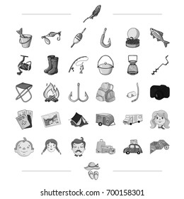 travel, transportation and other web icon in black style.family, fishing, hiking icons in set collection.