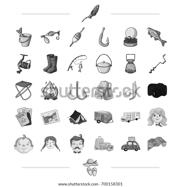 travel, transportation\
and other web icon in black style.family, fishing, hiking icons in\
set collection.
