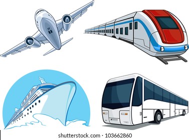 Travel Transportation Set - Airplane, Bus, Cruise Ship, and Train