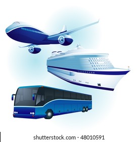  Travel transportation set. Vector.