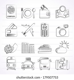 travel, transportation and vacation icons - vector icon set