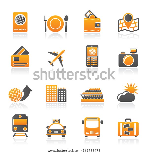 travel, transportation and vacation icons - vector\
icon set