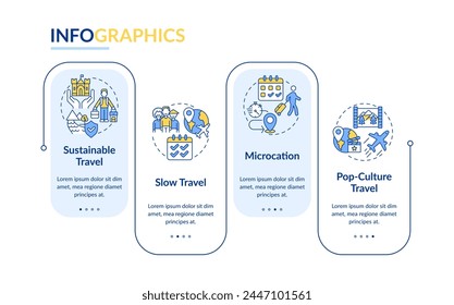 Travel trends blue rectangle infographic template. Tourism Data visualization with 4 steps. Editable timeline info chart. Workflow layout with line icons. Lato-Bold, Regular fonts used