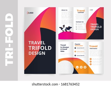 Travel tri-fold brochure design template, Modern cover brochure flyer design template. Layout with modern photo and abstract background. Creative concept folded flyer or brochure.