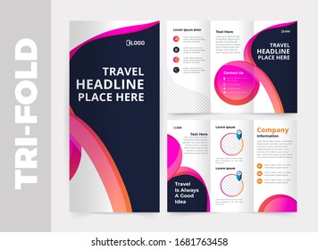 Travel tri-fold brochure design template, Modern cover brochure flyer design template. Layout with modern photo and abstract background. Creative concept folded flyer or brochure.