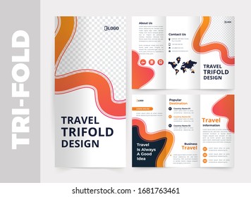 Travel tri-fold brochure design template, Modern cover brochure flyer design template. Layout with modern photo and abstract background. Creative concept folded flyer or brochure.