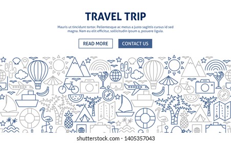 Travel Trip Banner Design. Vector Illustration of Line Website Design. 