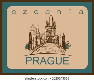 Travel. A trip to the Czech Republic. The City Of Prague. Sketch. The Charles bridge. The design concept for the tourism industry. Vector illustration.