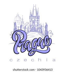 Travel. A trip to the Czech Republic. The City Of Prague. Sketch. The Charles bridge. The design concept for the tourism industry. Vector illustration.