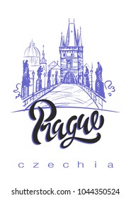 Travel. A trip to the Czech Republic. The City Of Prague. Sketch. The Charles bridge. The design concept for the tourism industry. Vector illustration.