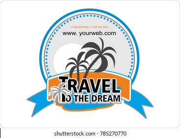 Travel, a trip to paradise.The sea, the beach, the hotel.Logo for travel on a sticker, poster, card, business card for a travel company.Vector icon.
