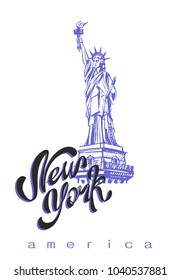 Travel. a trip to the United States. The city of new York. Sketch. Statue of Liberty. The design concept for the tourism industry. Vector illustration.