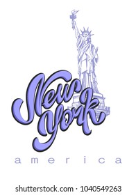 Travel. a trip to the United States. The city of new York. Sketch. Statue of Liberty. The design concept for the tourism industry. Vector illustration.